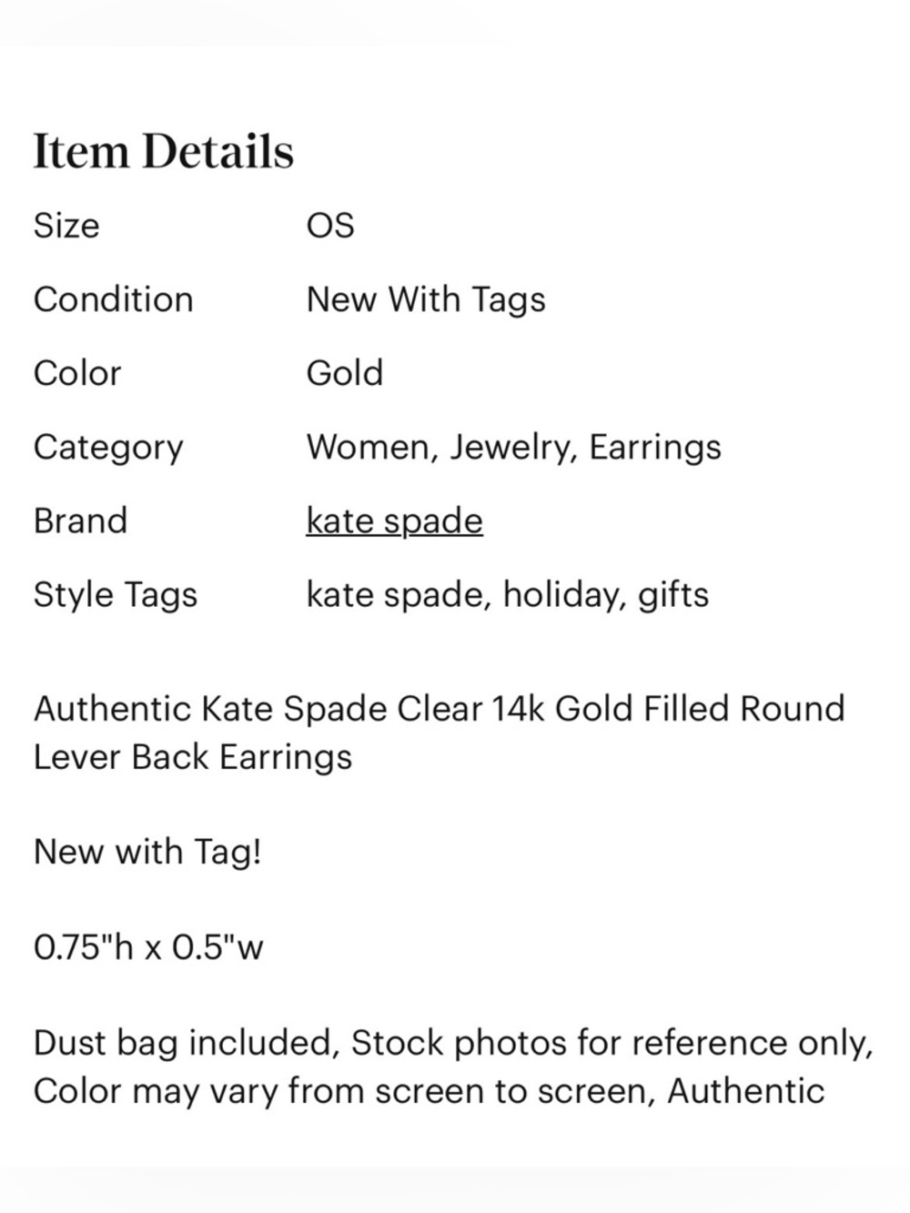 kate spade white crystal and gold hook earrings - Picture 6 of 6
